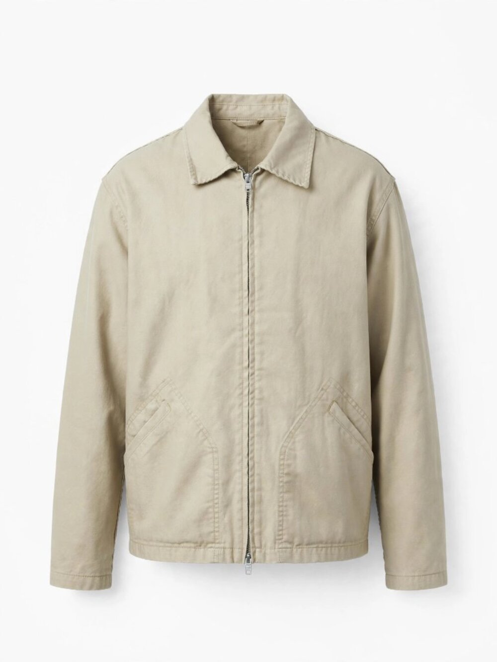 Beige Zip-Up Harrington Jacket, Men's Medium